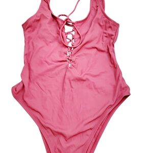 ***Mauve Pink Front Tie One Piece  Swimsuit
